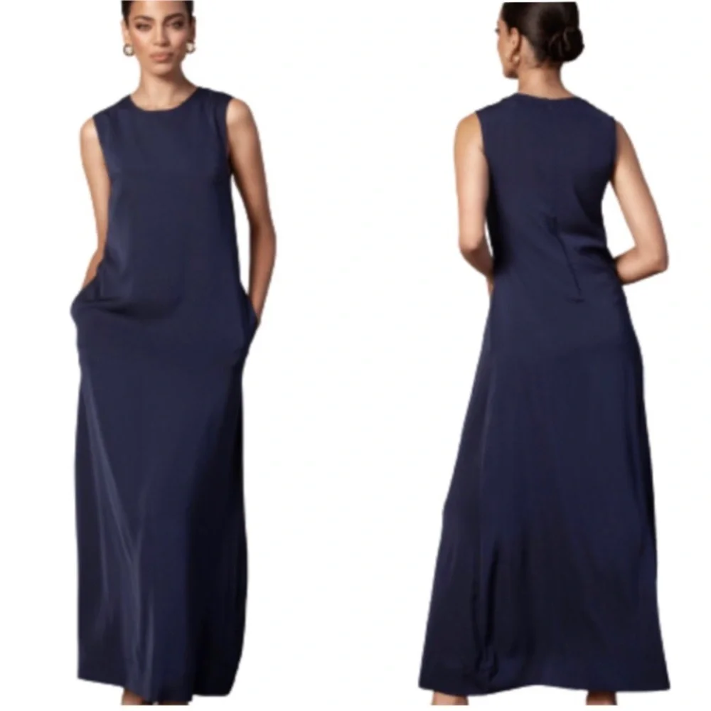 Veiled Collection Navy Blue Eva Essential Sleeveless Midi Dress Medium NWT